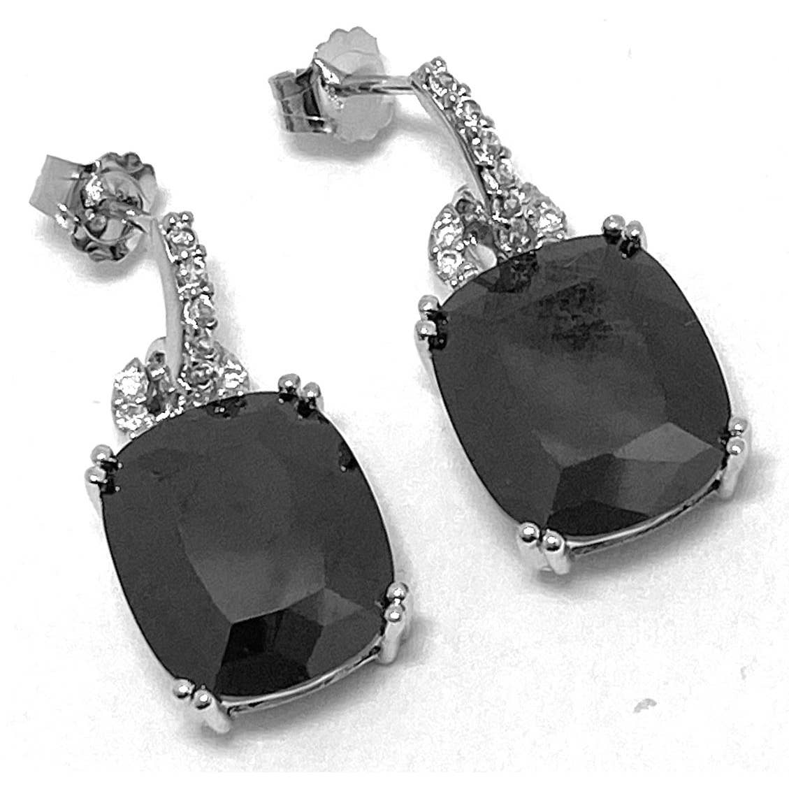 925 Sterling Silver Black Spinel White Topaz Dangle Stud Earrings 45$